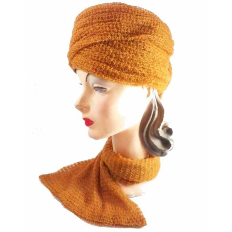 Vintage Mr. John Butternut Knit Hat w/ Attached Scarf 1950s Hats Mr. John