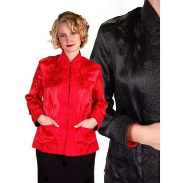 Vintage Ladies Reversible   Red Rayon Satin Damask Evening Jacket 1950S M-L - The Best Vintage Clothing
 - 1