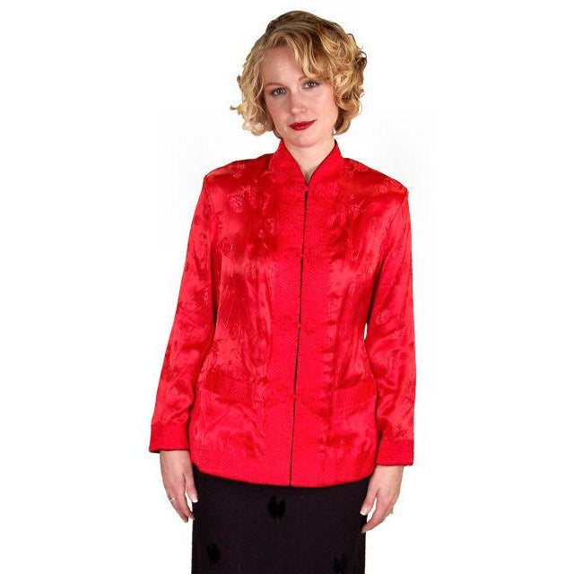 Vintage Ladies Reversible Red Rayon Satin Damask Evening Jacket 1950S M-L Women's The Best Vintage Clothing
