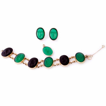 Vintage Ronci Gold Fld Scarab Parure Green/Black 1950S Cart2cart vendor-unknown