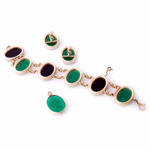 Vintage Ronci Gold Fld Scarab Parure Green/Black 1950S Cart2cart vendor-unknown