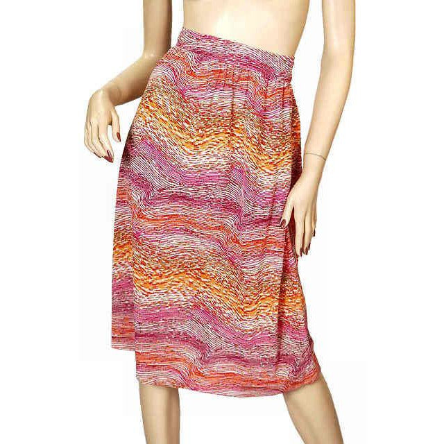 Vintage Wrap Skirt Pink & Orange Printed  Silk Knit  J. Tiktiner 1970S Small - The Best Vintage Clothing
 - 1
