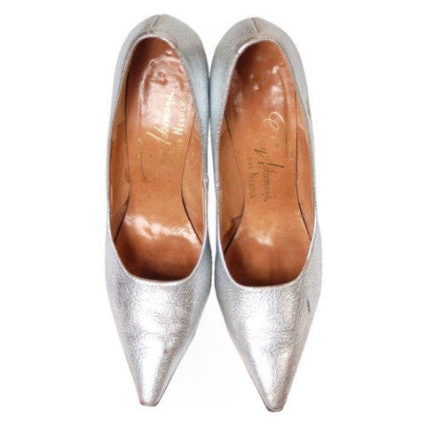 Vintage Shoes Silver Leather Stiletto Heels Tiny Ackerman 1950S 7.5 Shoes,On Sale Tiny Ackerman