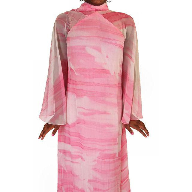 Vintage Silk Chiffon Pink Fantasy Dress Molly Parnis 1970S 34-28-44 Women's Mollie Parnis