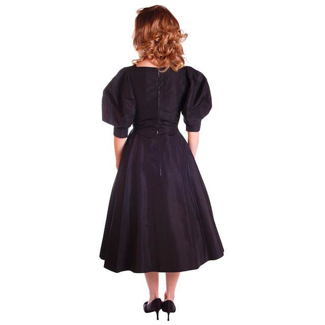 Vintage Black Silk Cocktail Dress Blums-Vogue 1950S MCM Small Fab Sleeves 36-26-Free Cart2cart Vogue