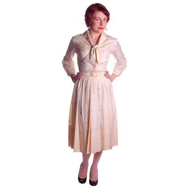 Vintage Silk Day Dress Pavion David Barr 1950s 36-24-Free Palm Tree Guitar Print Cart2cart Pavion