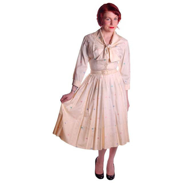 Vintage Silk Day Dress Pavion David Barr 1950s 36-24-Free Palm Tree Guitar Print Cart2cart Pavion