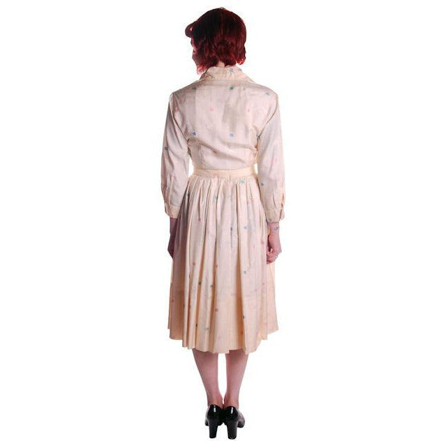 Vintage Silk Day Dress Pavion David Barr 1950s 36-24-Free Palm Tree Guitar Print Cart2cart Pavion