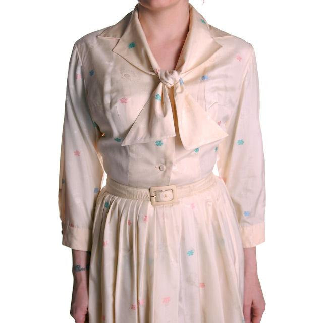 Vintage Silk Day Dress Pavion David Barr 1950s 36-24-Free Palm Tree Guitar Print Cart2cart Pavion