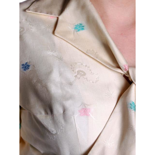 Vintage Silk Day Dress Pavion David Barr 1950s 36-24-Free Palm Tree Guitar Print Cart2cart Pavion