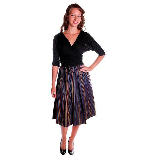 Vintage Skirt Black w/ Bright Primary Stripes 1940's XS On Sale The Best Vintage Clothing