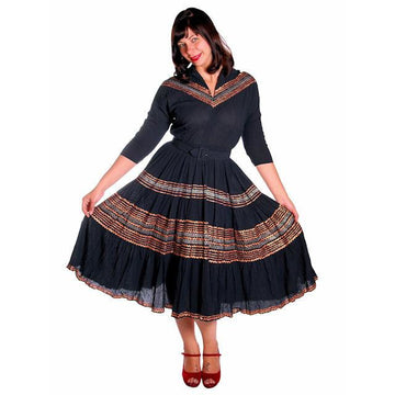 Vintage 1950s Patio Dress Black w Copper & Turquoise Embellishment 40-30-Free - The Best Vintage Clothing
 - 1