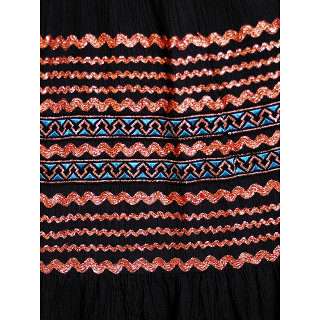 Vintage 1950s Patio Dress Black w Copper & Turquoise Embellishment 40-30-Free Women's The Best Vintage Clothing