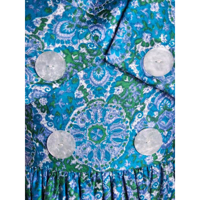 Vintage Sun Dress Polished Cotton Blue/Green Print 1950s M 35-26-Free Cart2cart The Best Vintage Clothing