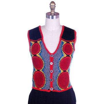 Vintage Vest Color Block Red Black Suede W Knit Harpees 1970S Sz M Women's vendor-unknown