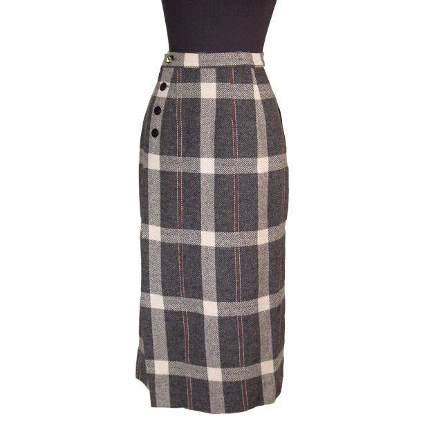 Vintage Retay Pencil Skirt Wool Wrap Gray Plaid NOS 1950S 26" Waist Small On Sale vendor-unknown