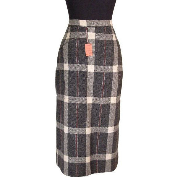 Vintage Retay Pencil Skirt Wool Wrap Gray Plaid NOS 1950S 26" Waist Small On Sale vendor-unknown