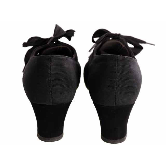 Vintage Womens Shoes Oxfords 1930s Black Silk/Suede/Peeptoe Sz 7 Orig Box Shoes,On Sale The Best Vintage Clothing