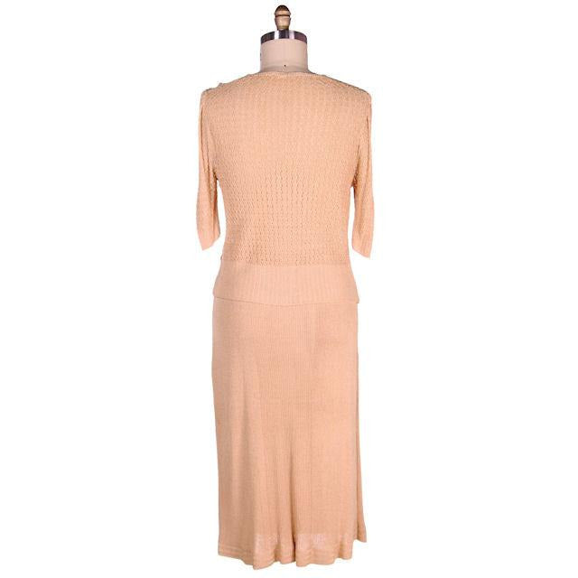 Vintage Womens Rayon Knit 2PC SUit 1930s Beige/Blue 45-34-42 Cart2cart The Best Vintage Clothing