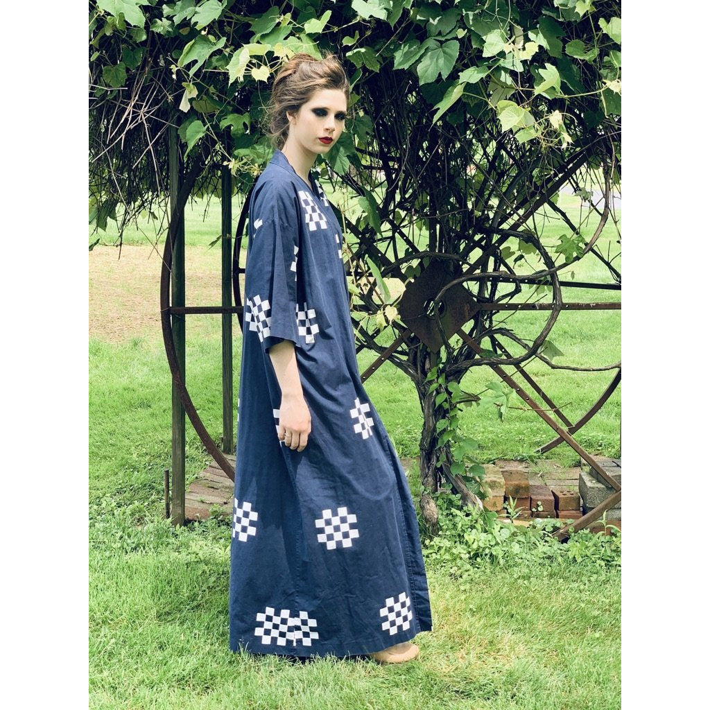 VTG Marimekko ”Pivo” by Katsuji Wakisaka 1975 BLACK/ White Cotton Kaftan Maxi S marimekko The Best Vintage Clothing